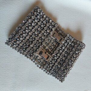 Rhinestone Vintage Cuff Bracelet Silver Tone